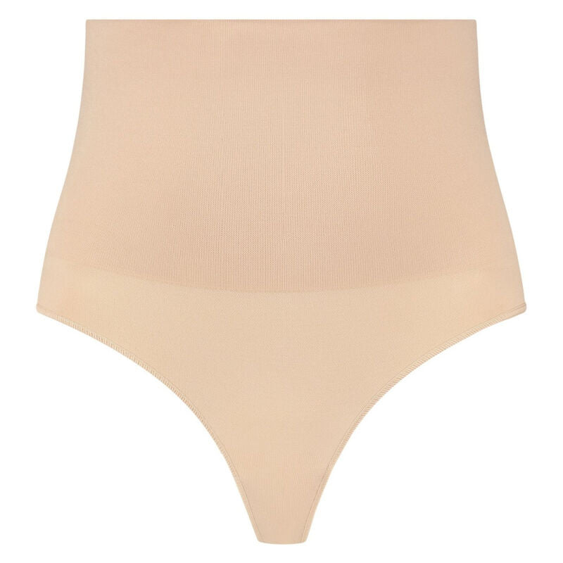 String taille haute sculptant Bye Bra Bali beige vue produit a plat, ceinture montante gainante sans couture en polyamide et elasthanne, controle moyen invisible.
