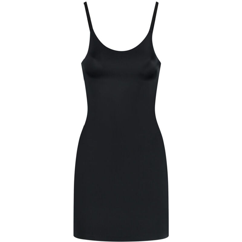 Robe singlet invisible Bye Bra noire posee a plat, encolure arrondie et microfibre jersey extensible offrant un controle leger et discret sous les vetements ajustes