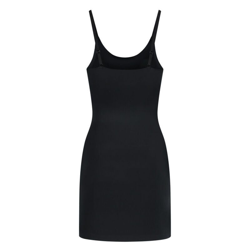 Robe lingerie invisible Bye Bra Light Control noire a plat de face, encolure arrondie et microfibre jersey extensible offrant un controle leger et un rendu lisse sous les vetements