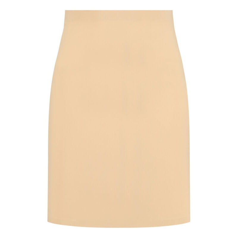 Jupon invisible Bye Bra Light Control beige a plat de face, taille haute en microfibre jersey extensible offrant un controle leger et lissant sous une jupe pres du corps