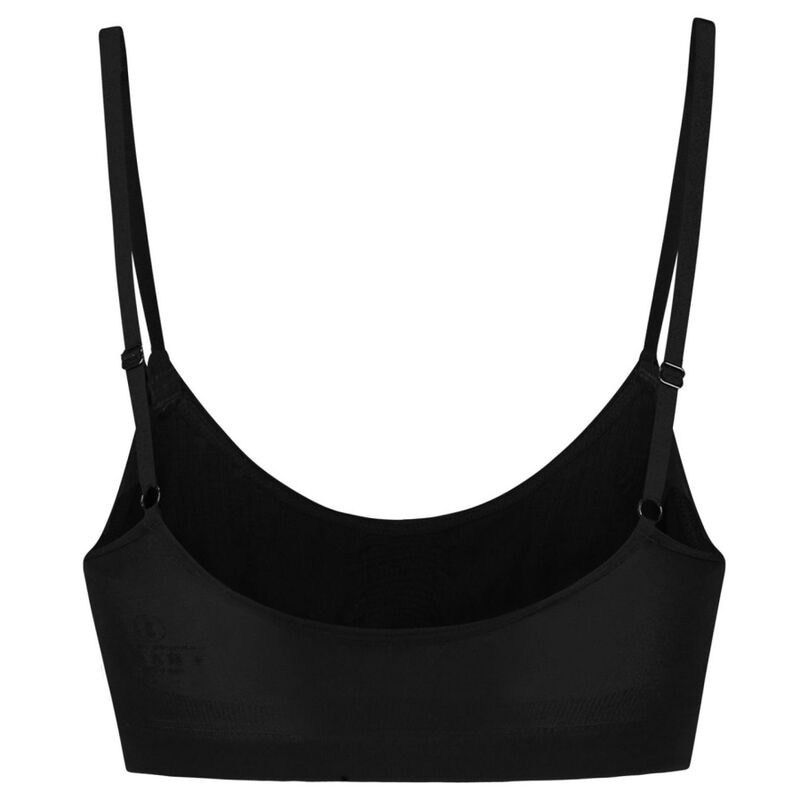 Soutien-gorge sans couture Bye Bra noir pose a plat vue interieure, doublure douce et bretelles reglables en polyamide elasthanne pour un maintien souple et discret sans couture