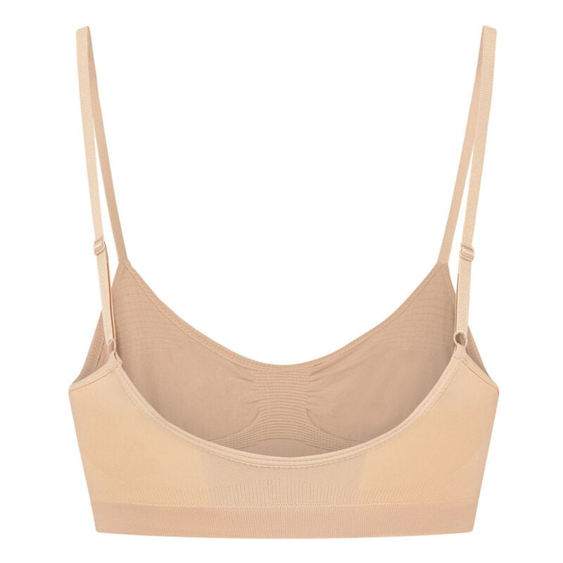 Soutien-gorge sans couture Bye Bra beige a contrôle moyen vu de face a plat, bonnets doux et fines bretelles reglables, finition lisse invisible sous les vêtements