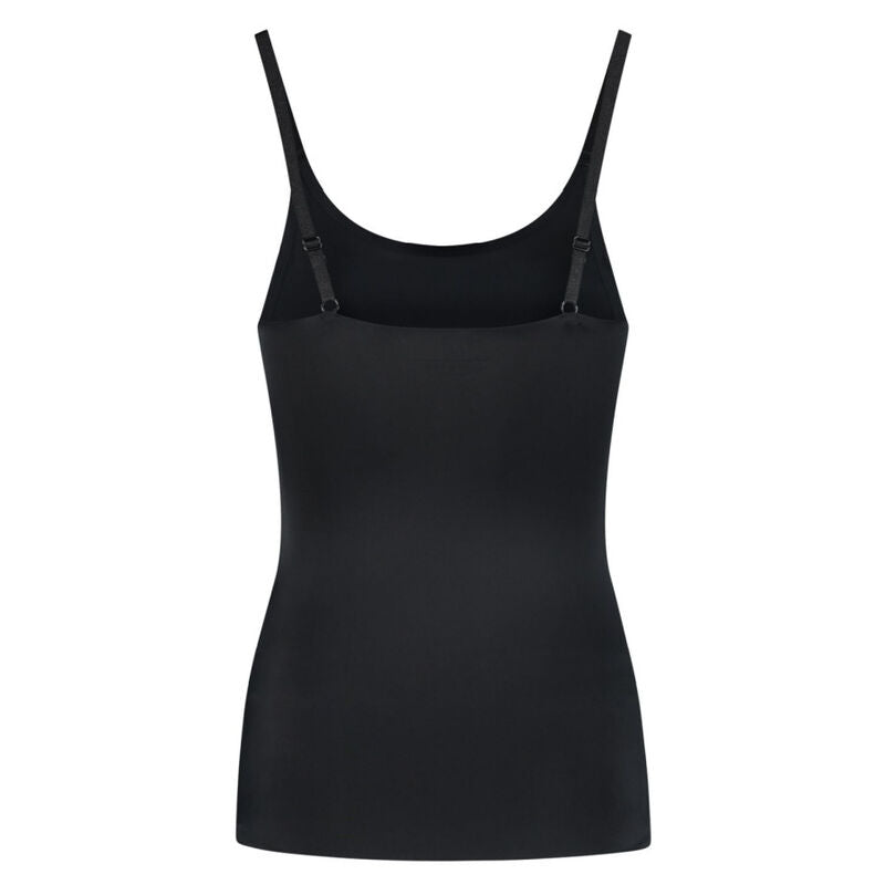 Debardeur microfibre Bye Bra noir vu de face a plat avec bretelles a curseur reglable, contrôle leger lissant et sensation douce sous les vêtements ajustes