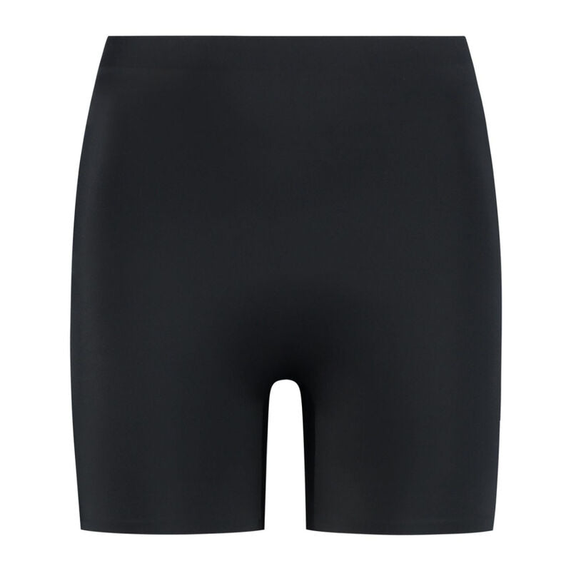Short invisible Bye Bra noir presente a plat de face, taille mi-haute et jambes courtes lisses en microfibre, contrôle leger lissant discret sous robes et jupes