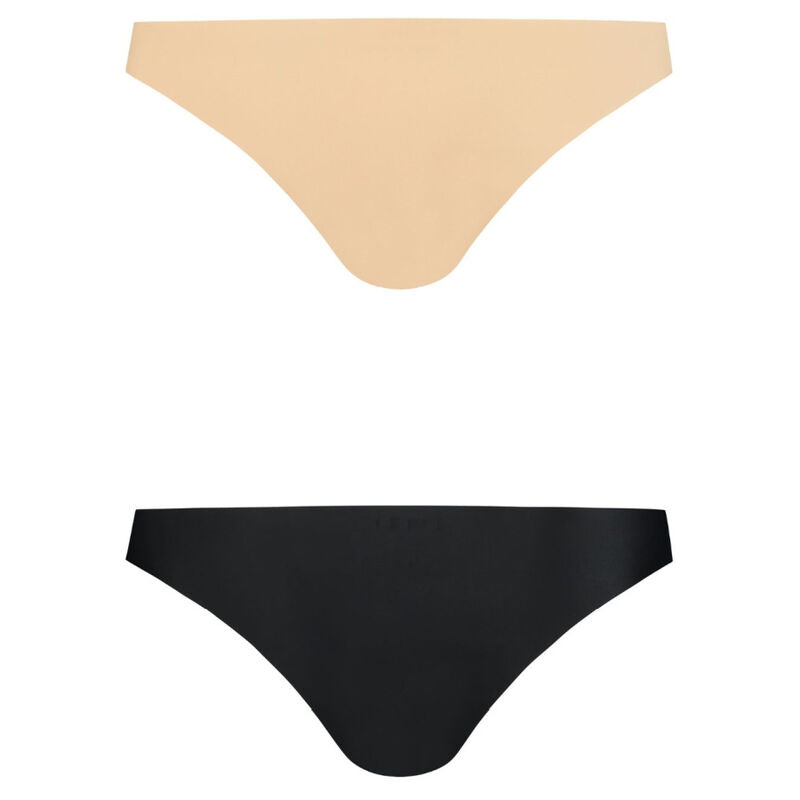 Culotte bresilienne noire Bye Bra presentee a plat sur fond blanc, finition lisse sans couture, invisible sous les tenues ajustees, pack de deux pieces du S au XL.