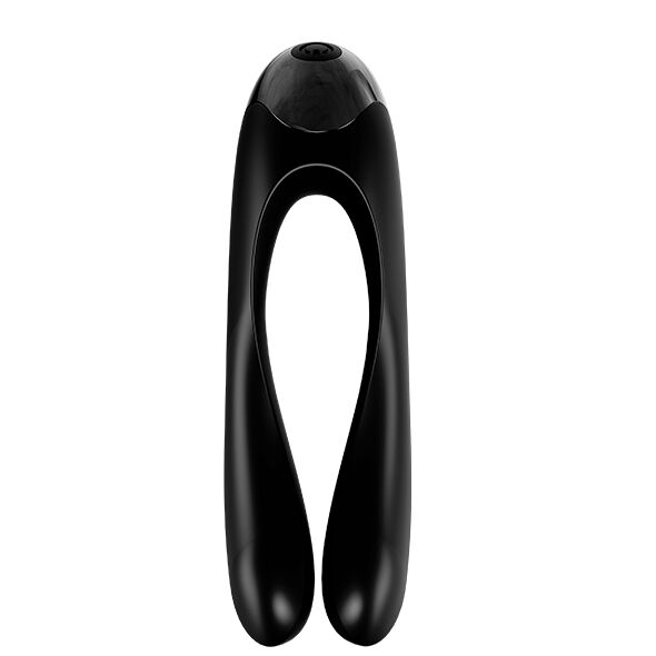 Vibrateur doigt Candy Cane noir de face, sa boucle ouverte en silicone et sa tête arrondie, format doigt pour des caresses ciblées en solo ou à deux, étanche.