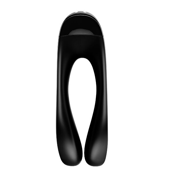 Vibrateur Candy Cane noir de face montrant la boucle souple en silicone respectueux du corps, conçu pour se glisser au doigt et guider la stimulation, IPX7.