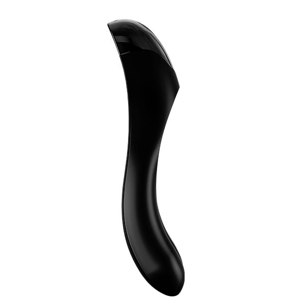 Vibrateur Candy Cane noir de profil, sa forme ondulée en silicone de la longueur d'un doigt avec moteur puissant, idéal pour débuter en douceur, étanche.
