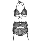 Ensemble lingerie trois pièces en dentelle à strass — vue de dos