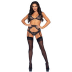 Ensemble lingerie trois pièces en dentelle à strass — vue de profil