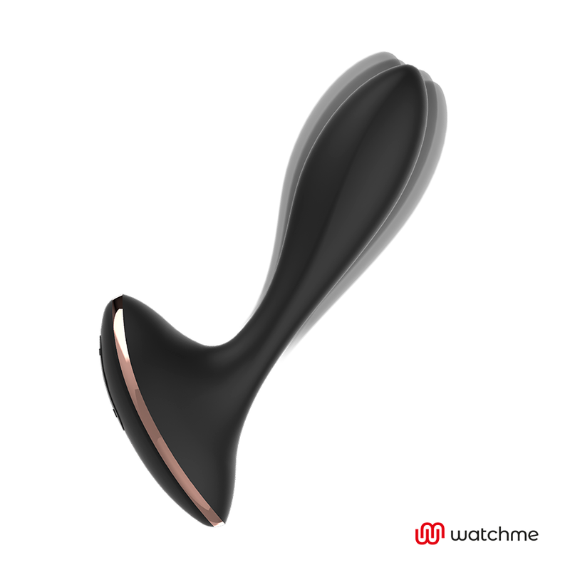 Plug anal Anbiguo Vernet en silicone noir, forme fine et effilee sur base evasee, vue de profil d'un jeu anal vibrant rechargeable pour la stimulation prostatique.