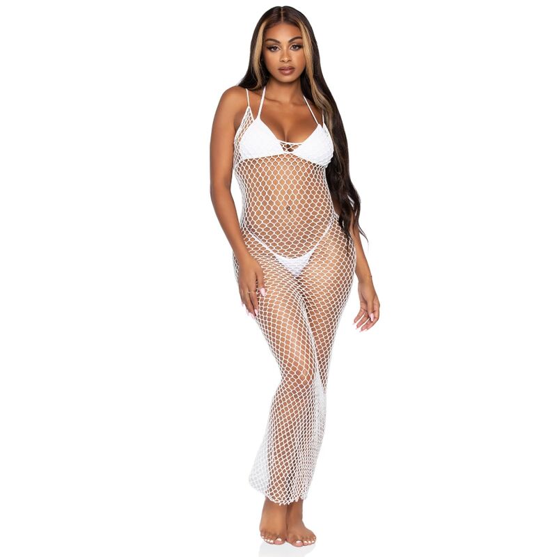 Robe maxi en filet torsadé dos nu Leg Avenue — vue rapprochée