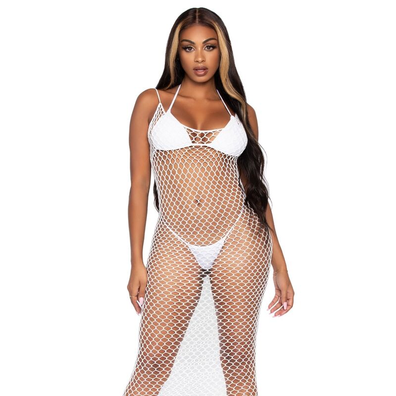 Robe maxi en filet torsadé dos nu Leg Avenue — détail texture surface