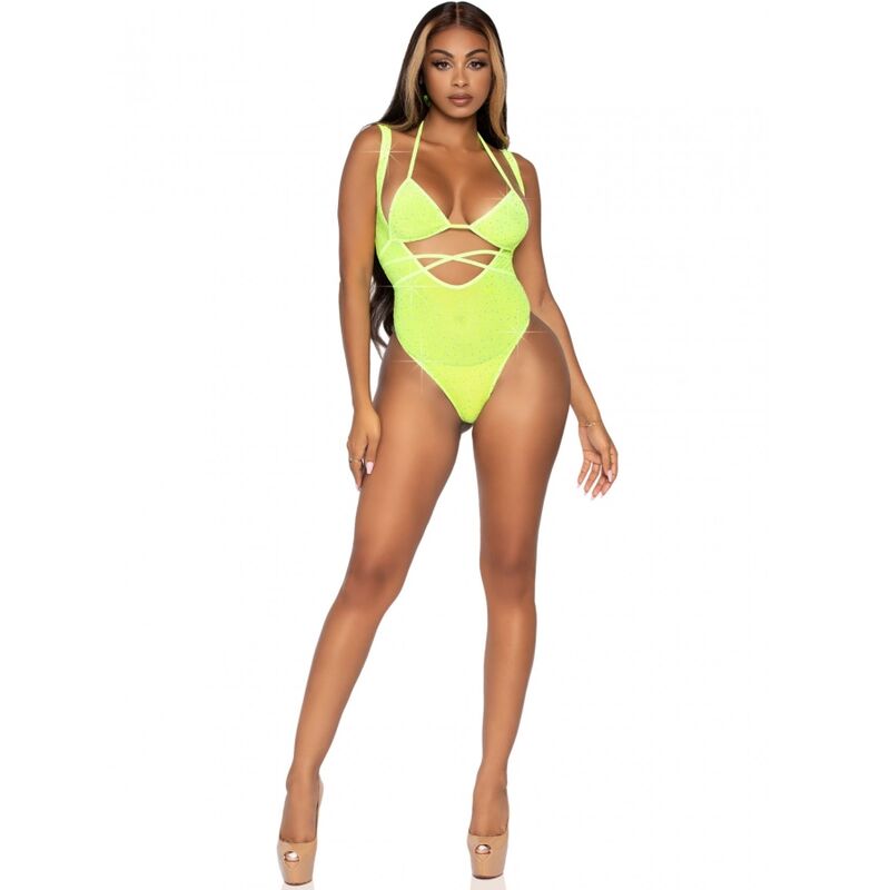 Haut de bikini cache-cœur strass et body bretelles — vue de profil