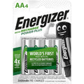 Blister 4 piles AA rechargeables Energizer Recharge Power Plus de face, prechargees 2000 mAh, 1000 cycles, ideales pour accessoires intimes a piles.