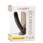 Gode Boundless - schema des dimensions (11,5 x 2 cm) avec zooms sur l'embout lisse et la base ventouse