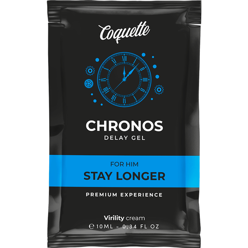 Dosette du gel retardant homme Chronos Coquette Stay Longer, format pocket premium concu pour aider a prolonger le rapport et retarder l'echeance en douceur.