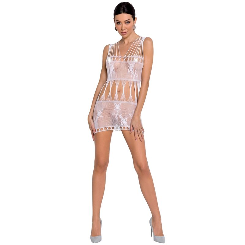 Mini-robe résille et dentelle transparente — vue de profil