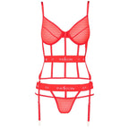Corset Kyōka rouge avec string assorti — détail produit