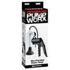 Boite Pipedream Pump Worx Max-Precision Power Pump, visuel produit de la pompe a penis manuelle a gachette avec manometre et cylindre transparent.