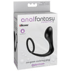 Boite Anal Fantasy Ass-Gasm Cockring Plug montrant l'anneau penien silicone a plug integre pour double action erection et point P.