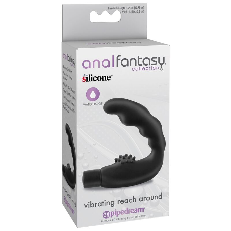 Boite Anal Fantasy Vibrating Reach Around presentant le stimulateur prostatique vibrant en silicone, pointe effilee et picots perineaux.