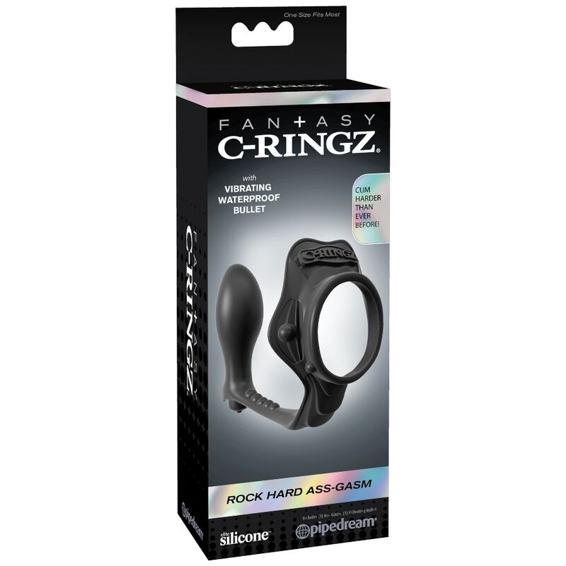 Boite Fantasy C-Ringz Rock Hard Ass-Gasm de Pipedream, visuel du cockring vibrant a bullet waterproof, packaging produit sans scene explicite.
