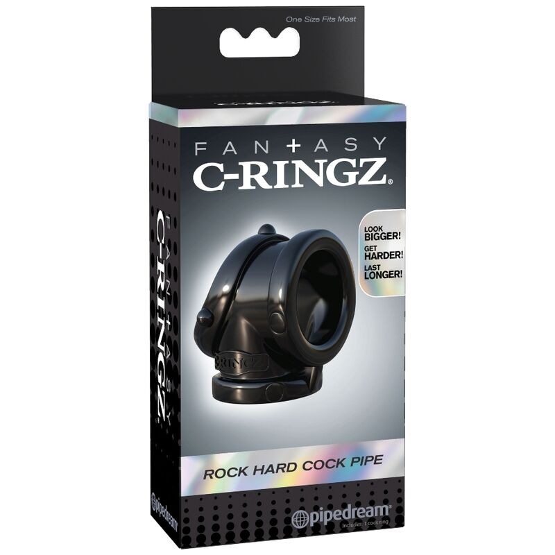 Boite Fantasy C-Ringz Rock Hard Cock Pipe de Pipedream, packaging produit du cockring en silicone noir, visuel sans element anatomique.