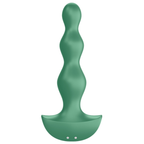 Plug anal Lolli Plug 2 vert en vue trois quarts, ses sphères étagées en silicone doux et sa base évasée à contacts de charge, douze modes de vibration, IPX7.