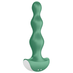 Plug anal vibrant Lolli Plug 2 vert en silicone vu de face, sa tige perlée à billes progressives et sa base large sécurisante, étanche IPX7 et rechargeable.