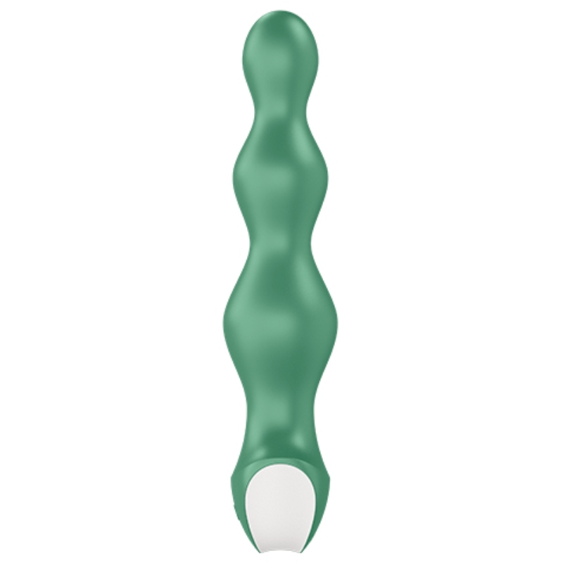 Plug anal Lolli Plug 2 vert vu de face avec base arrondie, sa tige à billes décroissantes en silicone pour débuter ou explorer en douceur, vibrant et étanche.
