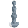 Plug anal vibrant Lolli Plug 2 gris en silicone de face, ses billes progressives et sa base large stabilisante, douze modes de vibration rechargeables, IPX7.