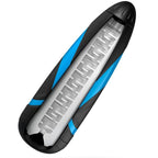 Masturbateur Satisfyer Men One vu en coupe diagonale, boitier noir et bleu revelant le tunnel transparent texture du manchon souple interchangeable.