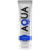 Tube transparent Aqua Waterbased lubrifiant base eau 200 ml, gel hydratant a glisse prolongee, liseret bleu et logo Aqua, perles d eau sur fond blanc