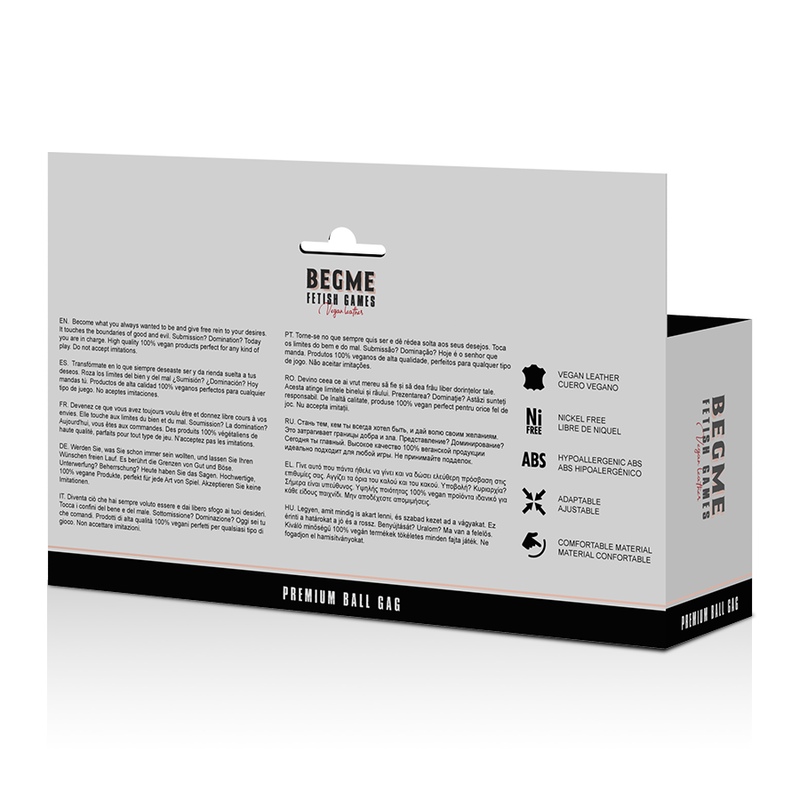 Bâillon boule cuir synthétique avec serre-tête réglable — détail texture surface