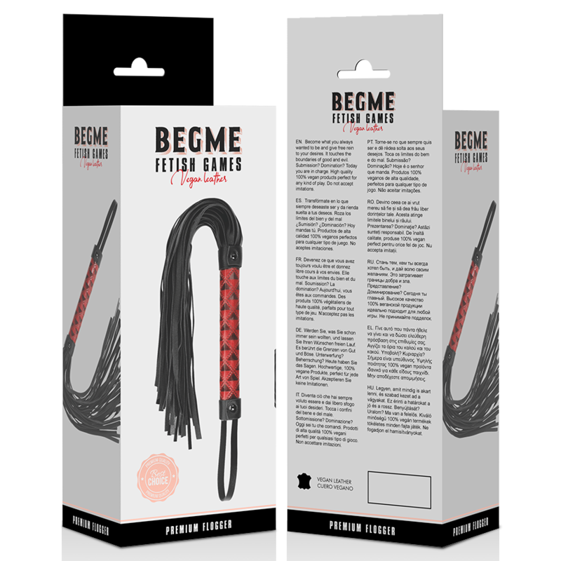 Flogger en cuir végan BEGME rouge — détail texture surface