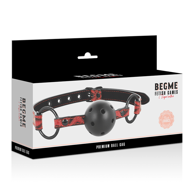 Bâillon boule en cuir végan respirant édition rouge — détail texture surface