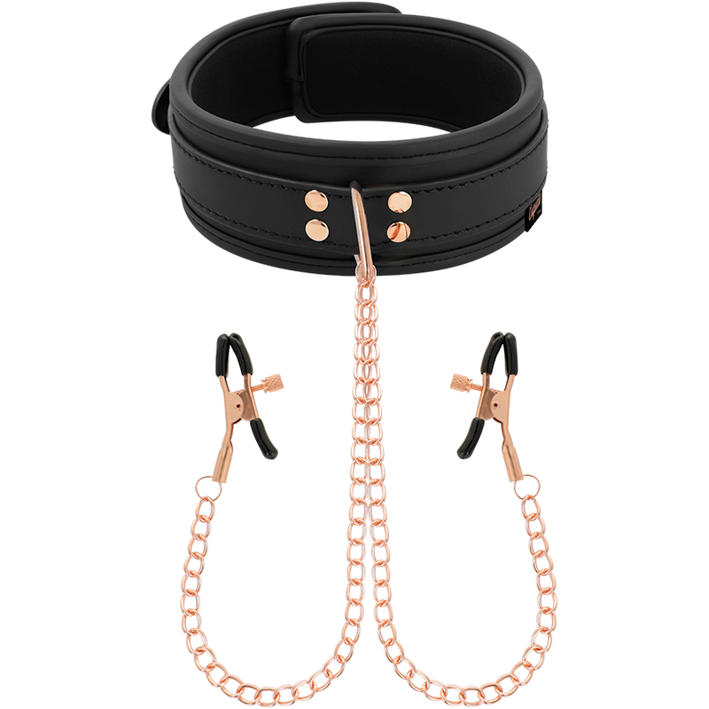 Collier pince téton cuir vegan avec chaîne métal — vue de dos