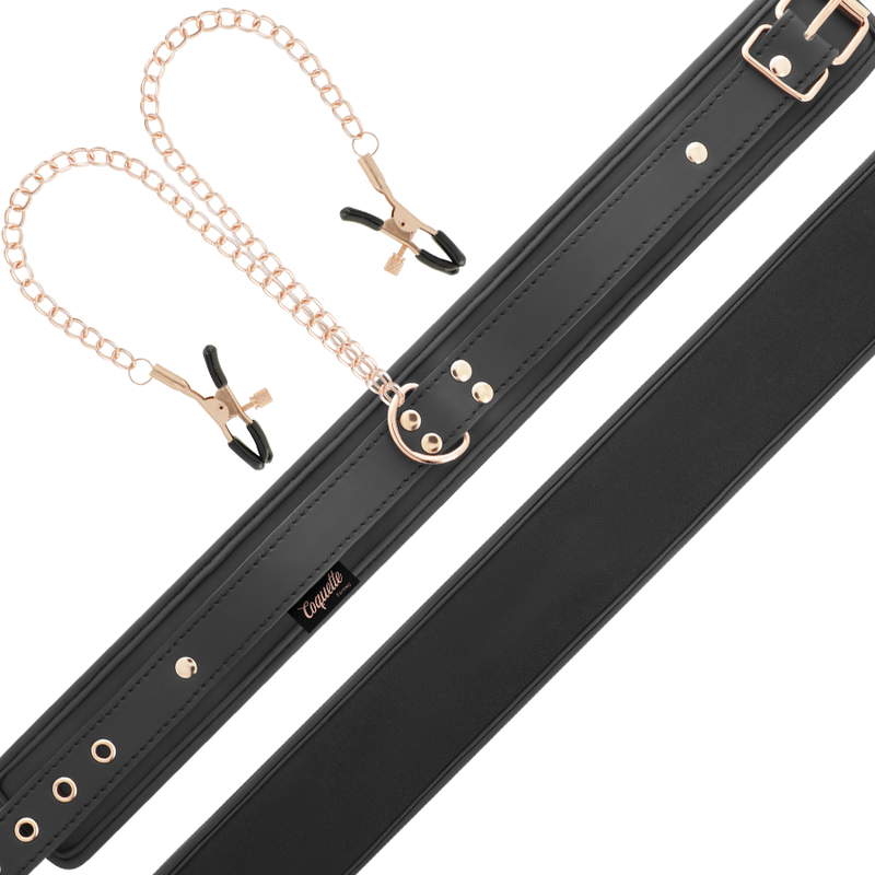 Collier pince téton cuir vegan avec chaîne métal — comparatif dimensionnel