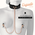 Collier pince téton cuir vegan avec chaîne métal — détail produit