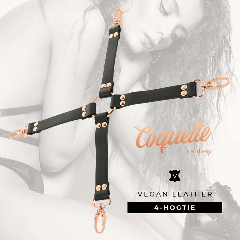 Sangle d'entrave reliant poignets et chevilles en cuir vegan — vue de profil