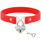 Collier en cuir vegan rouge avec pendentif cœur et clé — vue de profil