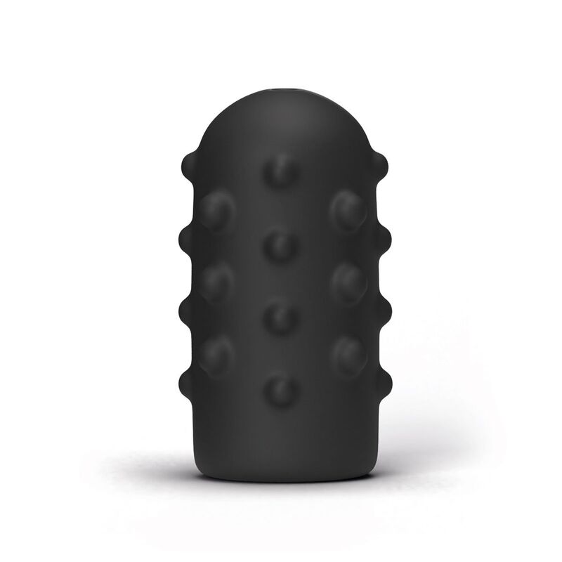 Masturbateur Bumpy All Black 17 cm, vue de face sur son fourreau noir couvert de grosses bosses arrondies regulieres, surface souple pour une stimulation externe marquee.