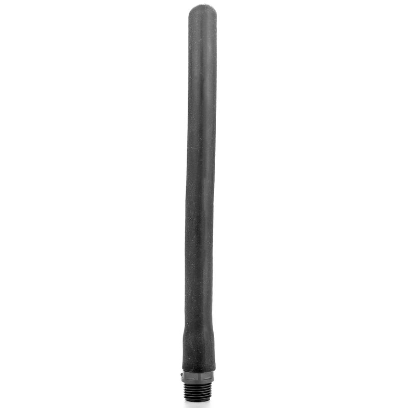 Douche anale All Black en silicone souple noir de 27 cm, vue de face sur sa canule lisse a embout arrondi et pas de vis adaptateur, pour une hygiène intime facilitée.