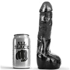 Gode realiste veine All Black noir pres de sa canette, gland net, veines ondulees et testicules sculptes, forme penienne PVC de 20 cm pensee pour le plaisir anal intense.