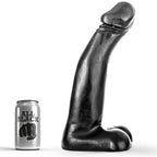 Gode fisting realiste noir All Black de 29 cm en silicone souple avec canette repere, forme penienne courbee au gland marque et boules a la base.
