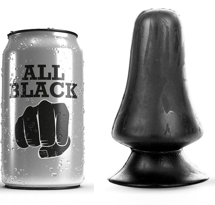 Plug anal All Black silicone compact de 12 cm avec canette repere, forme conique lisse sur base ventouse, petit gabarit pour debuter l'anal en douceur.