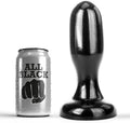 Gros plug anal All Black noir conique pres de sa canette, corps en ogive lisse et base evasee qui securise le retrait, gabarit etanche de 19,5 cm pour une dilatation progressive.