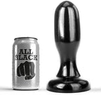 Gros plug anal All Black noir conique pres de sa canette, corps en ogive lisse et base evasee qui securise le retrait, gabarit etanche de 19,5 cm pour une dilatation progressive.