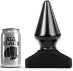 Plug anal conique All Black noir profond pres de sa canette, cone a pointe nette et large base trapeze marquee, PVC etanche de 20,5 cm pour une ouverture progressive profonde.